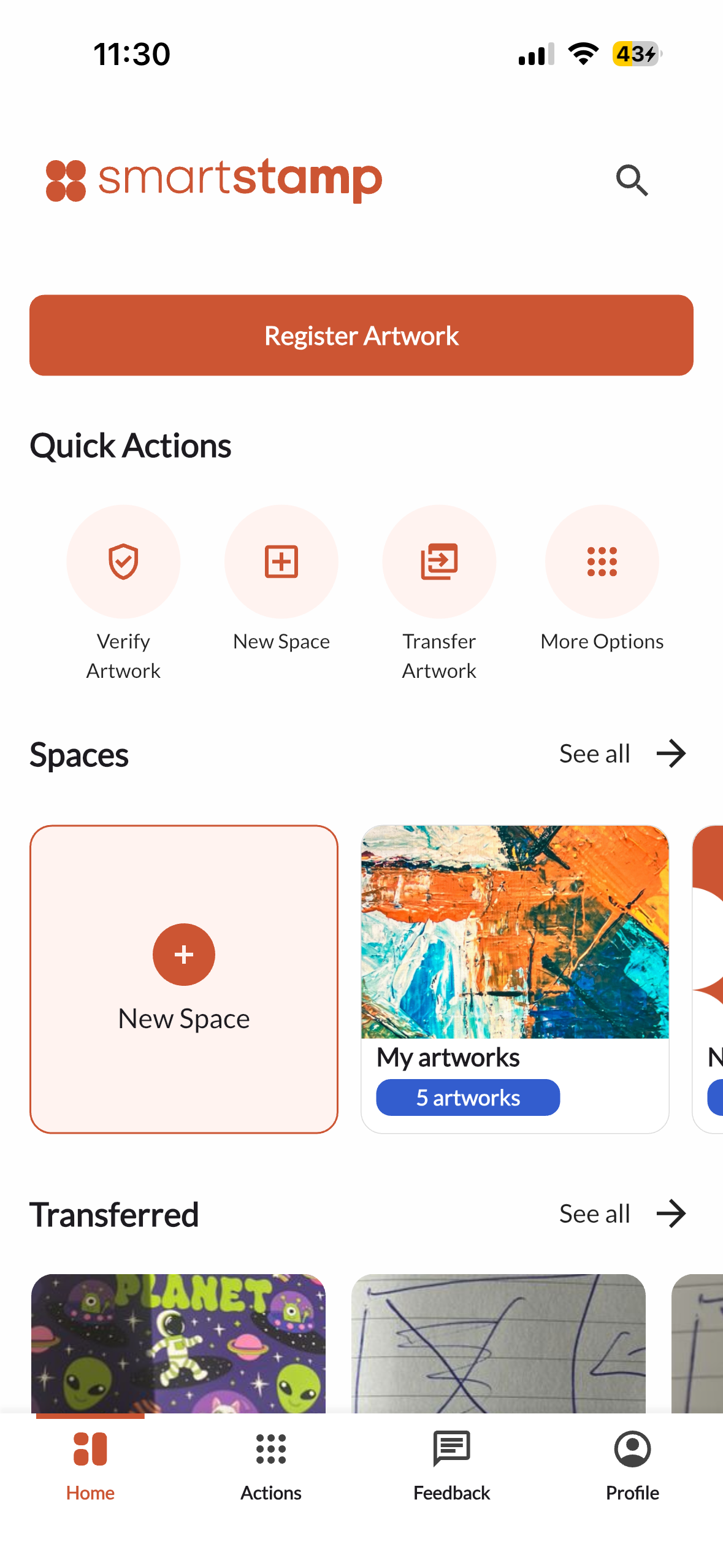 Mobile app home screen showing the artwork collection