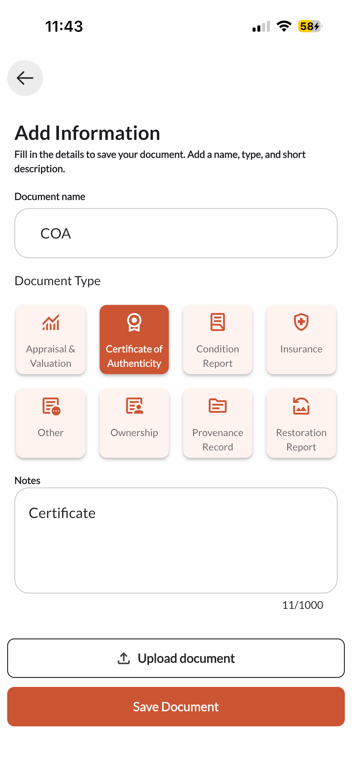 Generating a certificate of authenticity