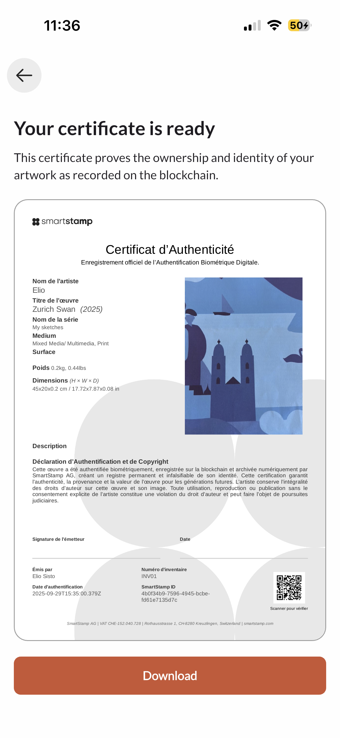 Generated certificate of authenticity