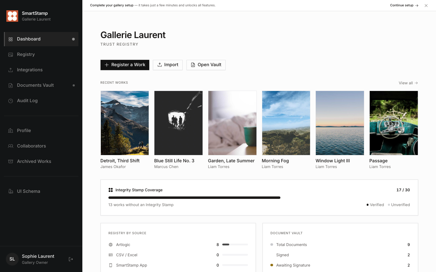 SmartStamp Web Platform Dashboard