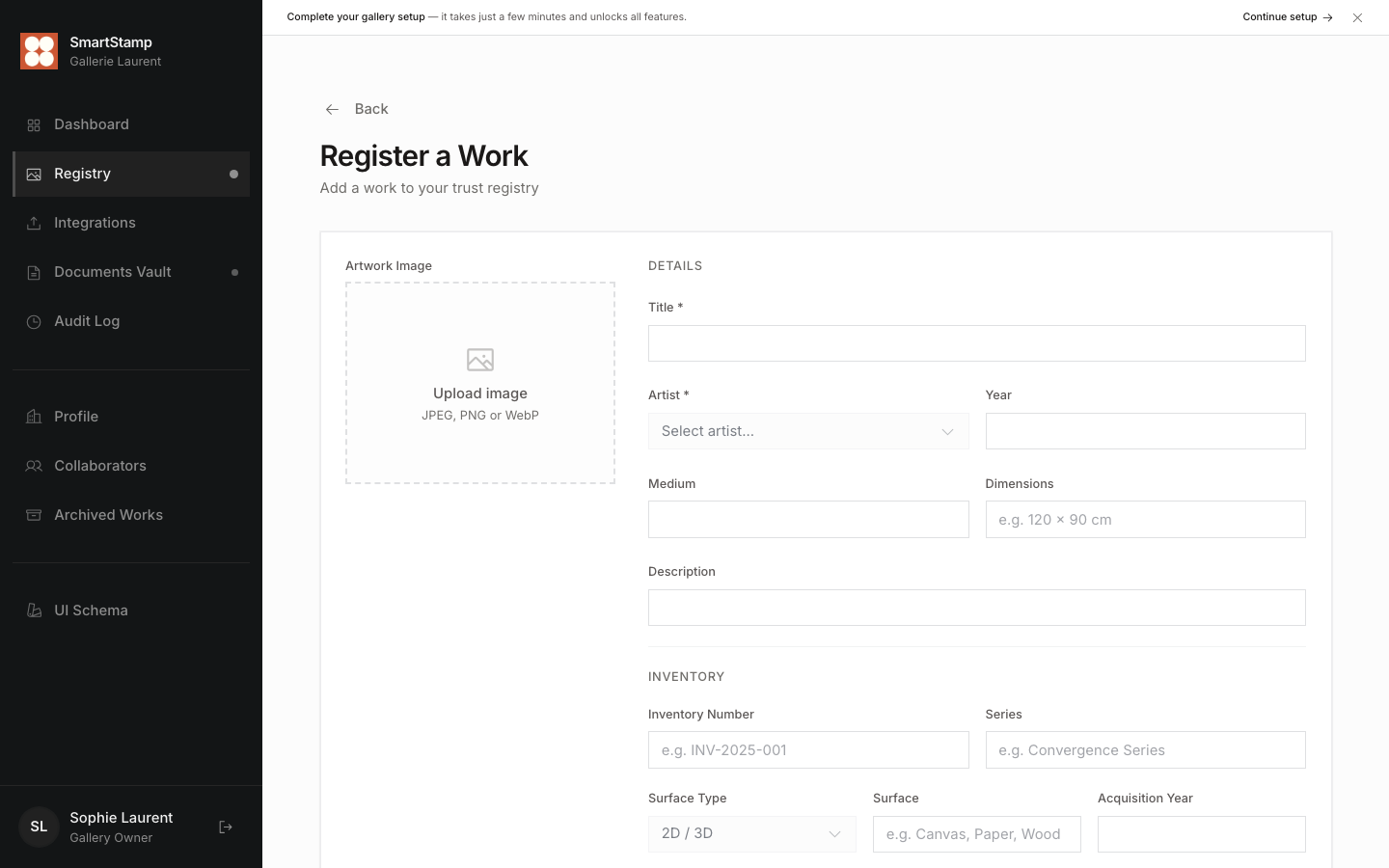 Add artwork form