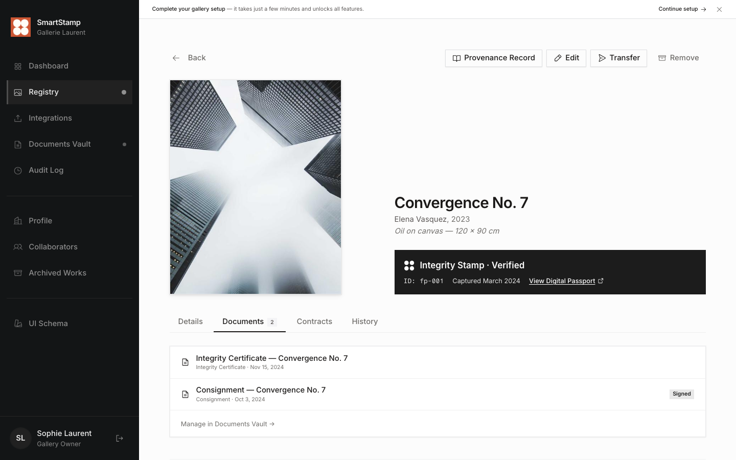 Artwork documents tab