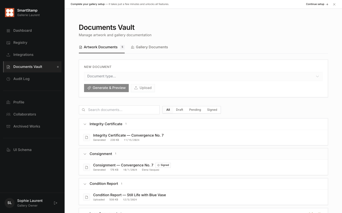 Artwork documents vault