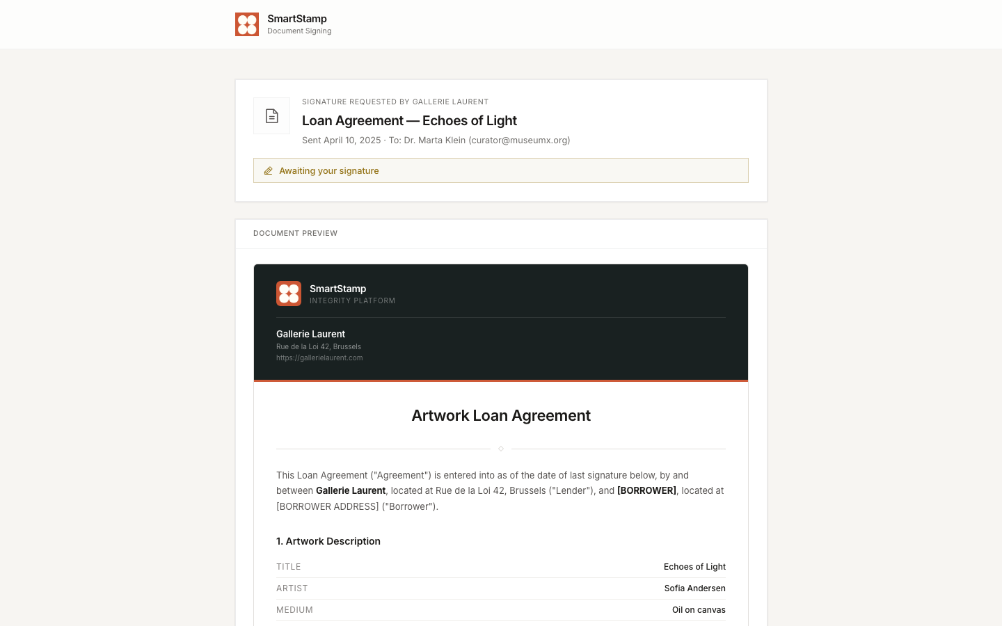 Document signing page