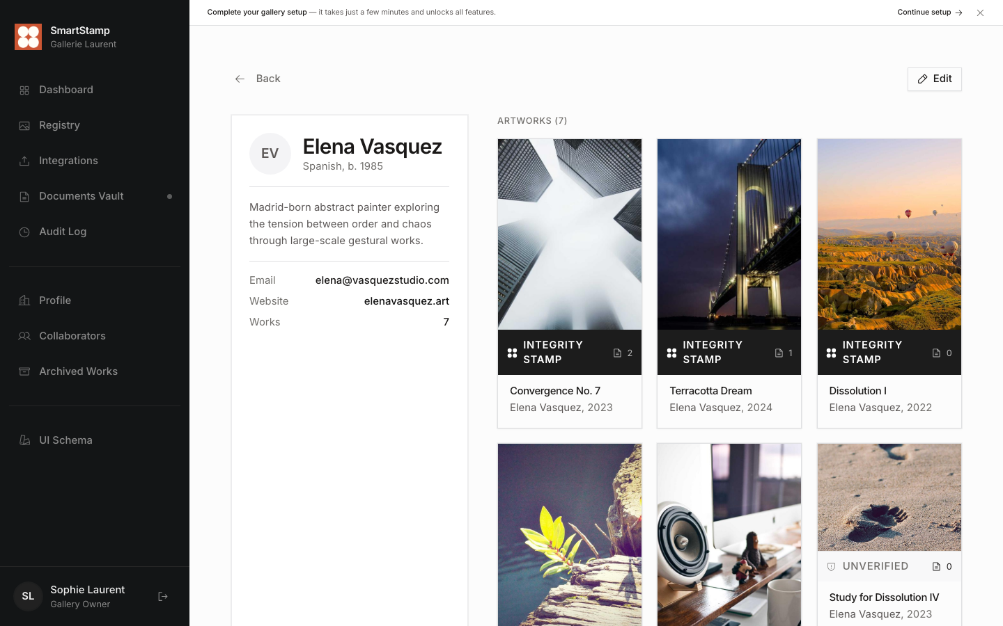 Artist detail page
