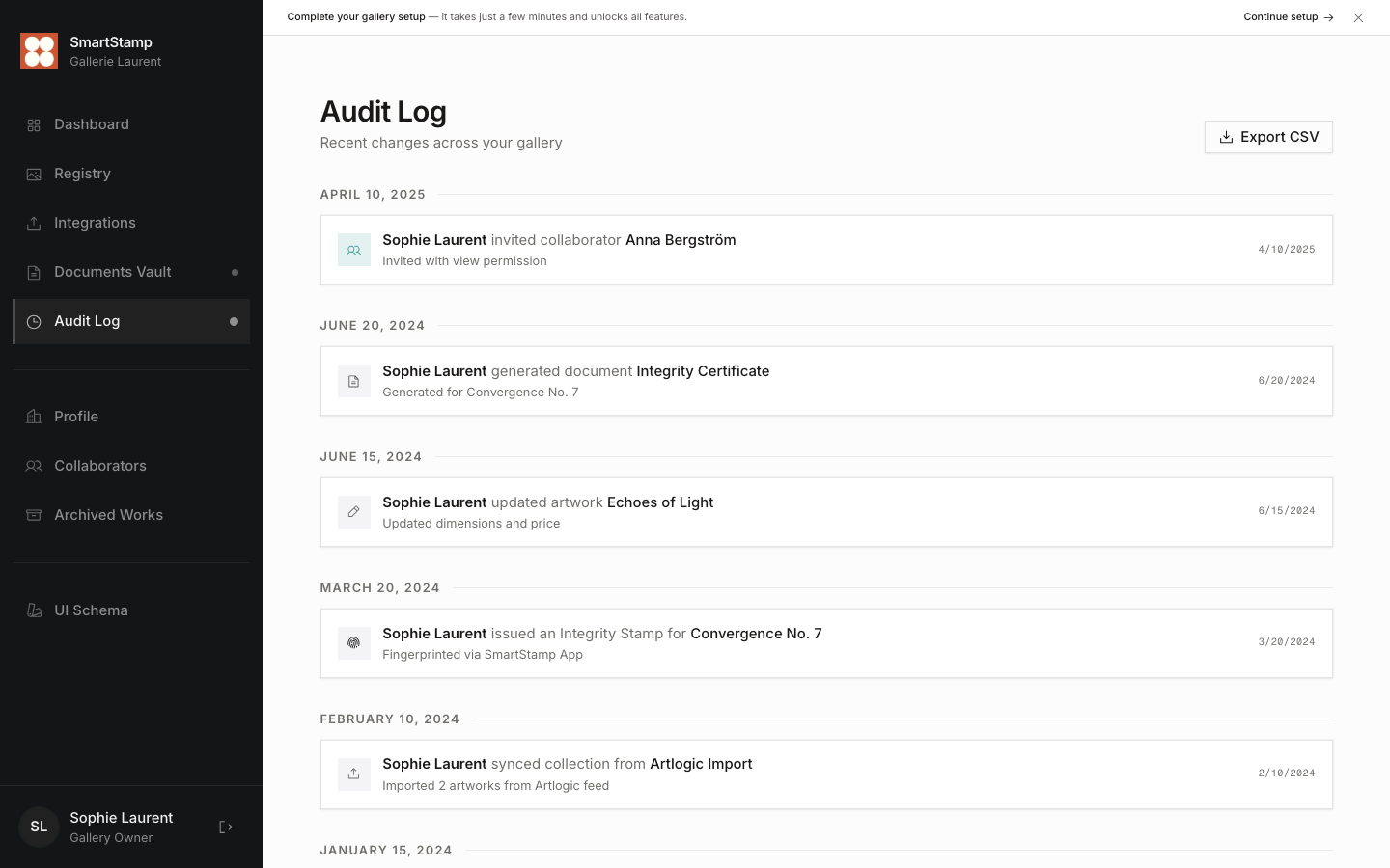 Activity log