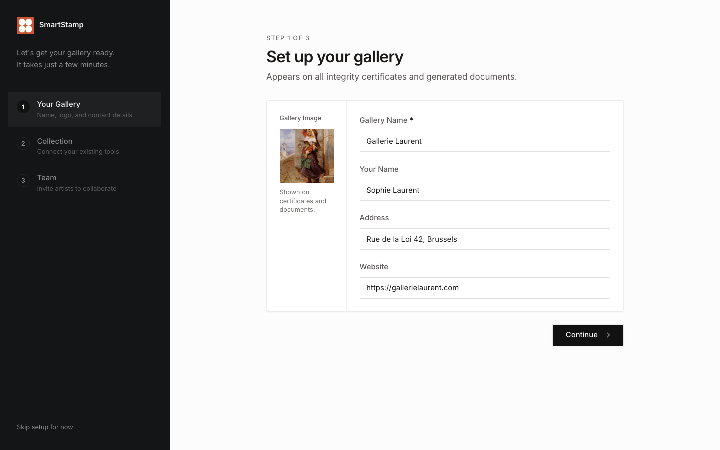 Onboarding, Gallery Setup